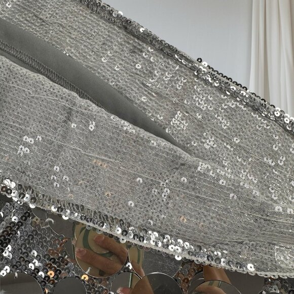 Women Midi Skirt Full Sequin Silver Size 2XL Tall Lined Decorated Mid Rise - Picture 13 of 14